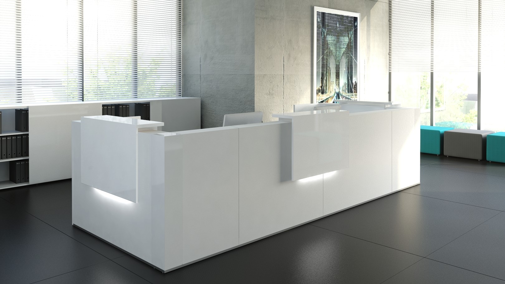 U Shape Reception Desk In White Gloss Finish